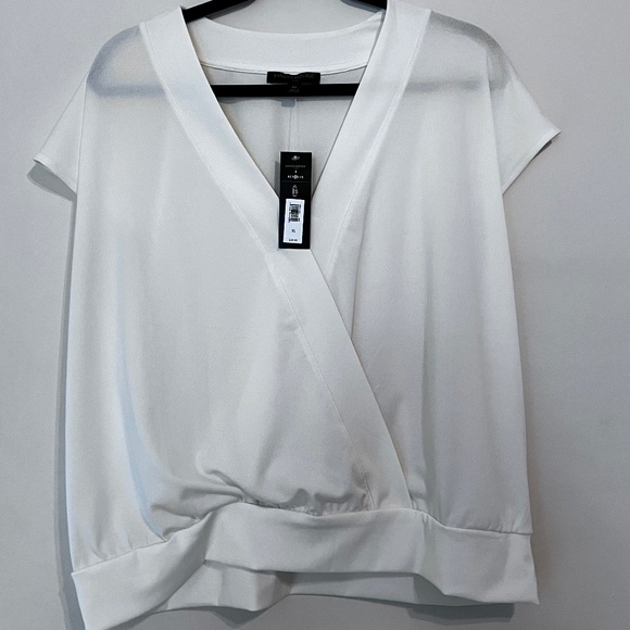 Express Tops - V Neck Wrap Banded Short Sleeve Shirt